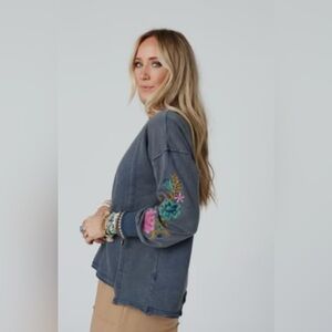 Floral Embroidered Blue Top